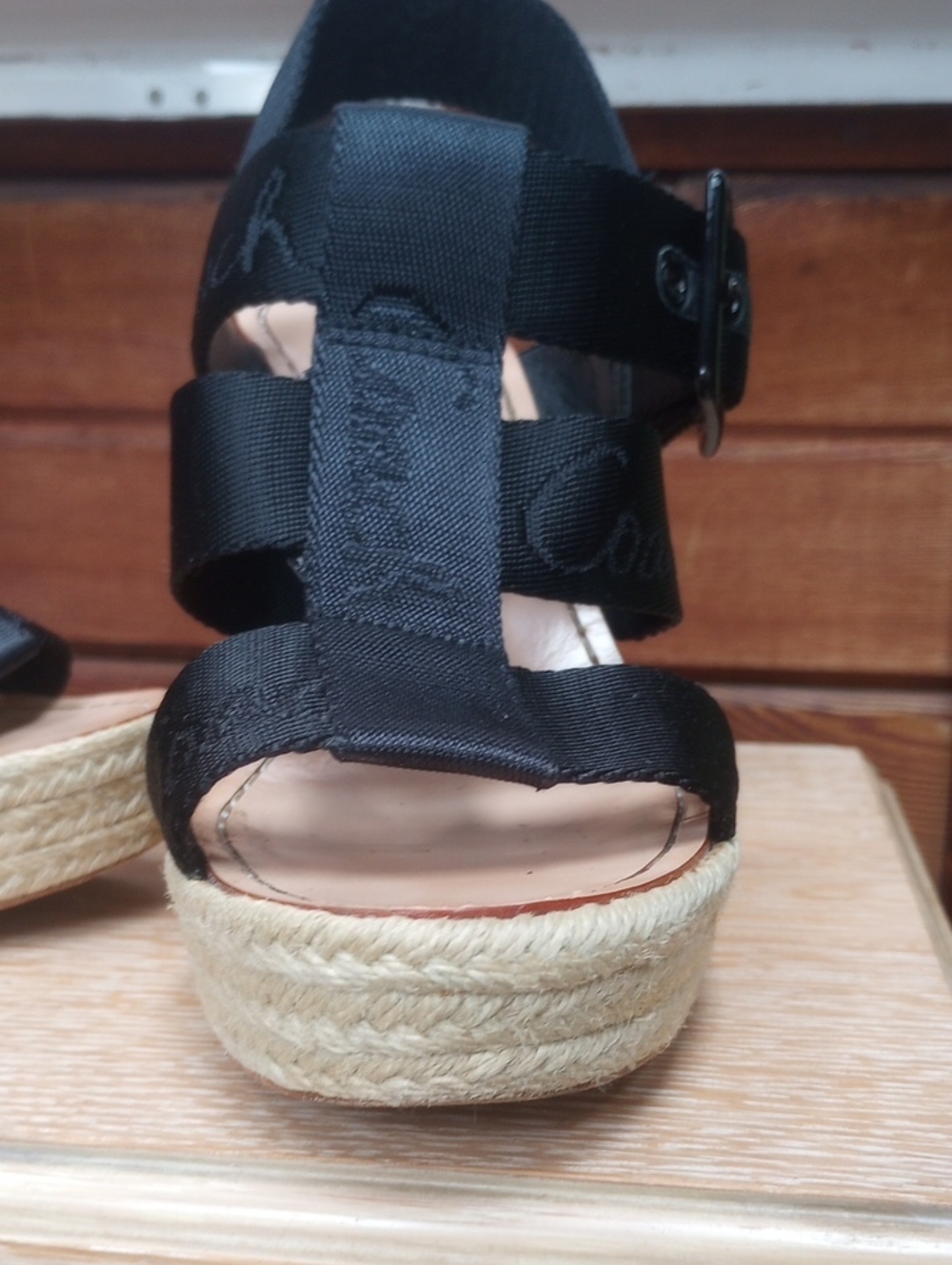 Coach Black Espadrille Wedge Sandals with Buckle Strap - Picture 4 of 8